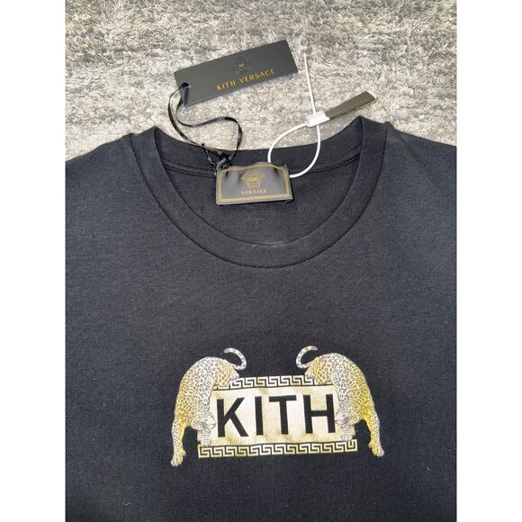 KITH x Versace Black Gold Jaguar Logo Cotton Short Sleeve T-Shirt Medium M - Picture 3 of 9